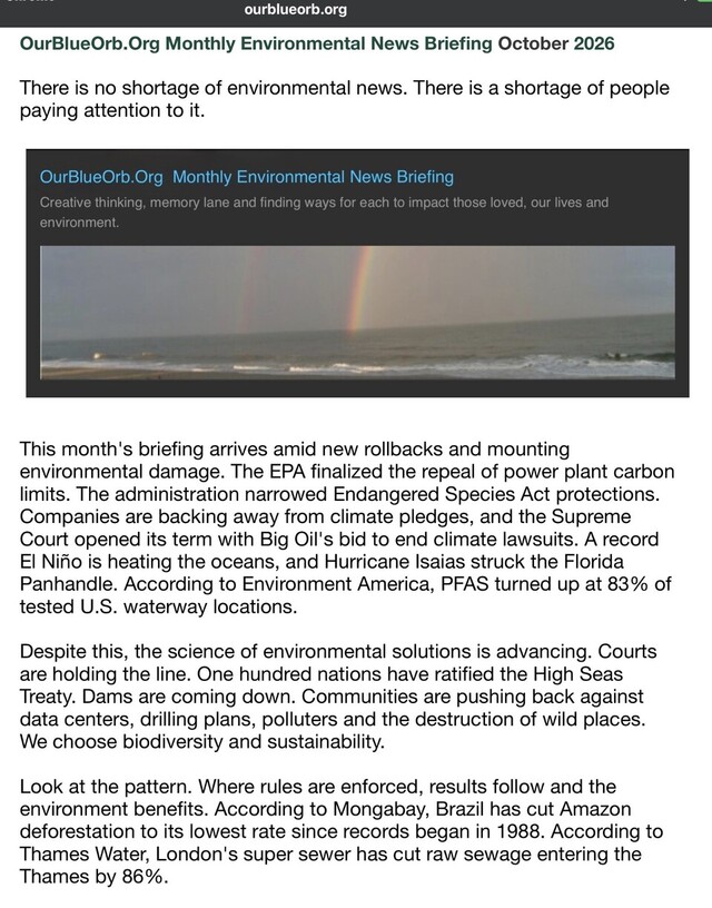 OurBlueOrb.Org Monthly Environmental Briefing 10.26